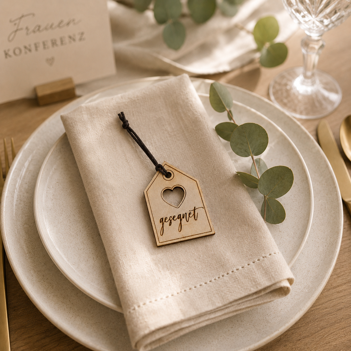 Geschenkanhänger „gesegnet“ aus Holz